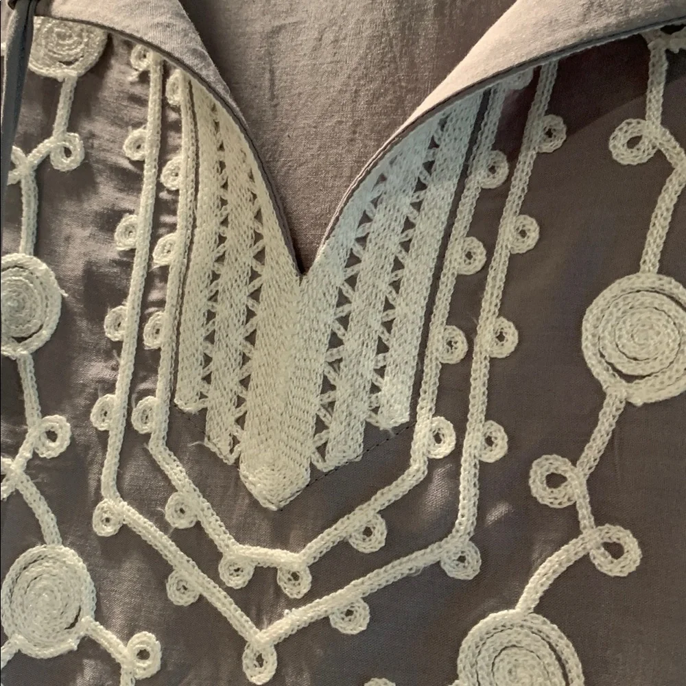 Gray boho Embroidered Tunic with Tassels S - Picture 3 of 5
